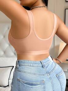 加大码前扣蕾丝无钢圈舒适文胸 - 杏色 - 查看 6