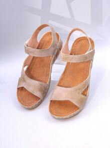 1 paar eenvoudige sandalen voor meisjes en tieners, comfortabel en slijtvast, met open teen en aflopende hak, een ontwerp met één voetkick, casual stijl, ideaal voor dagelijks reizen