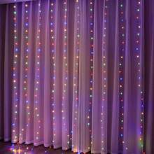 Cordão de luzes de cortina LED USB, decoração de quarto de Natal, guirlanda de luzes com controle remoto e 8 funções, decoração de cortina para casamento e aniversário