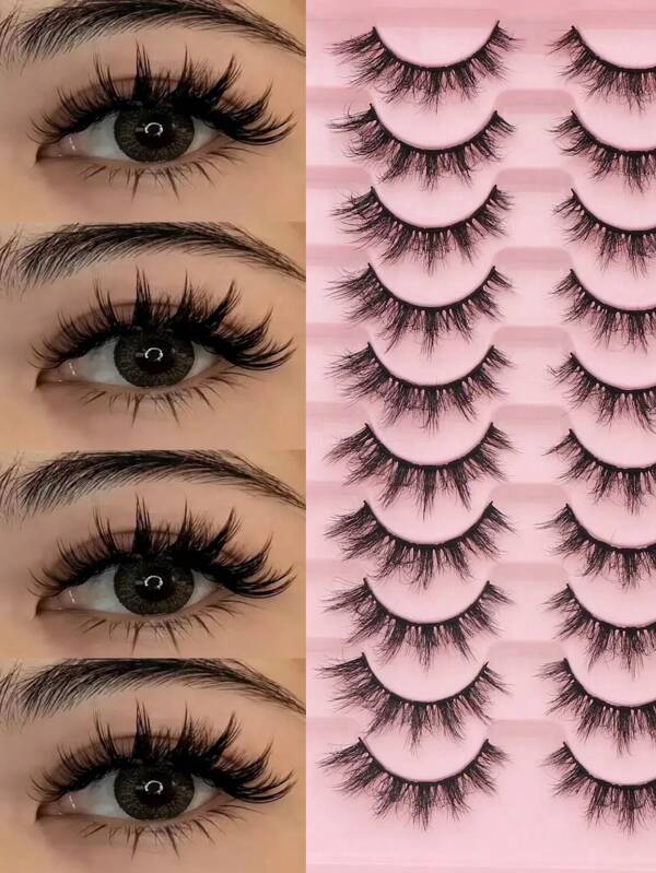 10 Pairs Luxury 3D Russian Style False Eyelashes, D-Curl Thick Dense Fluffy Black Full Strip Lashes, 3D Volumizing Glamorous Eyelashes, Soft & Comfortable Hypoallergenic, Ideal For Daily & Party Makeup, DIY Time-Saving, Holiday Gift