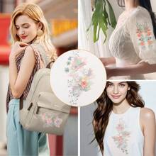 1pc 3D Floral Lace Embroidery Applique Patch Polyester With Beads And Rhinestones, Pink And White Flower Designs For Crafts, Wedding Bridal Decoration, Home Decoration, Art Supplies, Knitting, Embroidery Applique