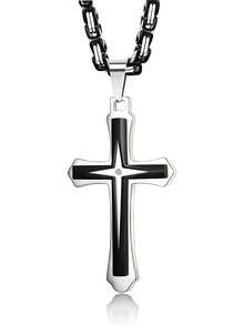 Milacolato Mens Cross Necklace Black Stainless Steel Byzantine Chain Crucifix Pendant Necklaces Croix Necklaces Jewellery, 22/24/30 Inches Chain Necklace - Black Silver - View 5