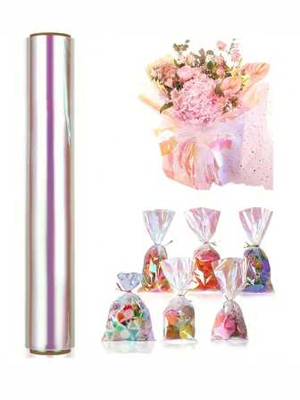 1 件彩虹全息透明膜卷 - 22.8 英寸 x 33 英尺，适用于 DIY 工艺品、插花和礼品篮