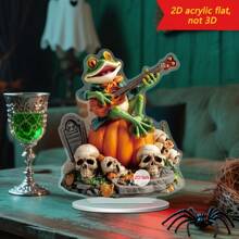1 Piece, 2D Flat, Acrylic Two Skeletons Drinking Beer Statue Ornament, With Frog Playing Guitar Design, Used For Holiday Home Window Decoration, Suitable For Halloween And Christmas Decoration, No Need For Power, Unique Gift Creativity Home Decor Halloween Decor Fall Decor Room Decor