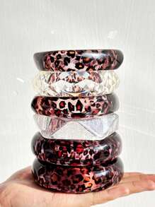 Pulseira de resina geométrica assimétrica transparente com estampa de leopardo marrom, joia charmosa e personalizada para mulheres, verão