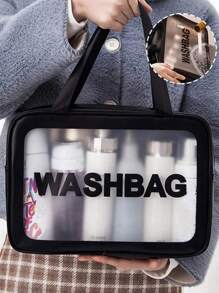 1 pièce Sac de toilette imperméable en PVC, sac de maquillage portable de grande capacité, pour le voyage, la plage, l'université, range les cosmétiques, les articles de toilette et les accessoires