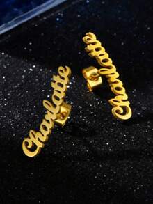 Custom Name Women's Earrings Classic Stainless Steel Gold Cursive Letters Arc Earrings Bohemian Summer Earrings Personalized Charm Birthday Jewelry Memorial Gift For Wife Couple Christmas Gift Daily Wear Gold Stylish,Vintage,Simple