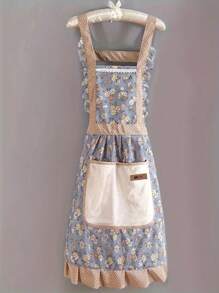 1 Stück süße Schürze, Leinenschürze mit atmungsaktivem Blume Muster, wasserdichte und ablaufende Schürze für die Arbeit, geeignet für Kellner, Köche, Küchen-Haushalte