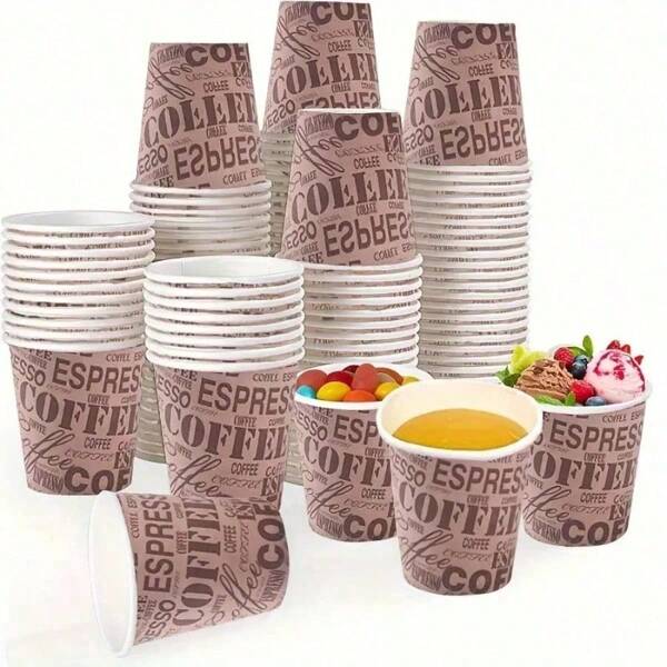 50/100 piezas Vasos de papel elegantes - Apropiados para bebidas calientes y frías, excelentes para fiestas, bodas, picnics y uso diario