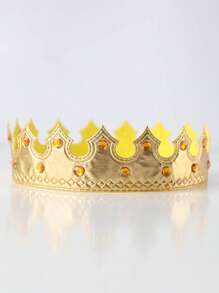 2pcs/1pc Adult Gold Crown, Rhinestone Prince Costume, Headpiece, Cake Topper, Birthday Party Crown, Gift For Mom On Valentine's Day Or Mother's Day, Holiday Party Dress Up Accessories
