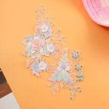 1pc 3D Floral Lace Embroidery Applique Patch Polyester With Beads And Rhinestones, Pink And White Flower Designs For Crafts, Wedding Bridal Decoration, Home Decoration, Art Supplies, Knitting, Embroidery Applique