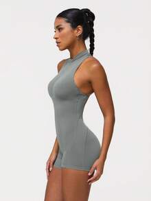 Sodalemon Women's Tight Zipper Yoga Jumpsuit Backless Peach Butt Fitness Activewear Jumpsuit - Grey - View 7