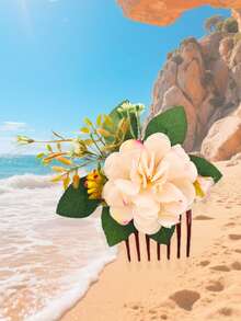 Nuevo peine para el cabello con flores artificiales de tela estilo bohemio, para novias de playa, bodas, fiestas y accesorios para la cabeza - Multicolor - Ver 15