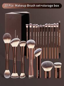 MAANGE 23 Stücke Make-up Werkzeuge einschließlich 20 Stücke professioneller Aluminium-Makeup-Pinselset + 1 Aufbewahrungstasche + 2 Stücke Luftpolster-Puder für den täglichen Gebrauch und Reisen, Make-up Zubehör als Geschenk für Freunde