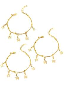 1pc Versatile Bohemian Style Rhinestone Hollow Butterfly Double Layer Anklet, Suitable For Men And Women, Elegant Gift - Multicolor - View 10