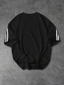 Shwiy 男士休闲意大利文字和国旗印花 T 恤，搭配撞色黑色胶带，运动校园风格，适合春夏季、日常和街头穿着