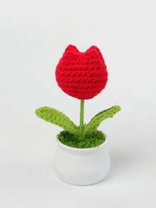 1 Piece Of Handmade Crocheted Yarn Simulation Tulip Potted Plant, Round And Cute Woven Yarn Tulip, Desktop, Car, Office, Home Decoration, Small Gift, Can Be Given To Family, Friends, Classmates, Birthdays, Teachers, Souvenirs, Night Market Scenic Area Camping Party, Valentine's Day, Gift Gifts Graduation