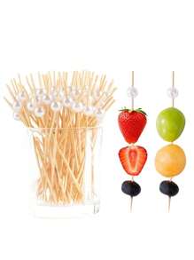 15 Stück Bambus Getränkerührer mit bunten Kugelköpfen - elegante Appetizer-Spieße, geeignet für Appetizer, Fleischbretter, Partygetränke und Obststäbchen - dekorative Lebensmittelstäbchen, Getränkezahnstochern, Appetizer-Accessoires, elegante Partydekoration, Material, Party-Grundausstattung