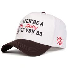 1 件女式“You're A Daisy If You Do”标语刺绣卡车司机帽，个性化字母和扑克牌设计，街头风格休闲帽，适合春秋旅行海滩度假