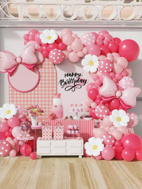Decoraciones de cumpleaños de Ratón rosa, lunares rosas de rosa para decoraciones de fiesta de cumpleaños con tema de ratón, suministros para decoración de baby shower, cumpleaños y boda