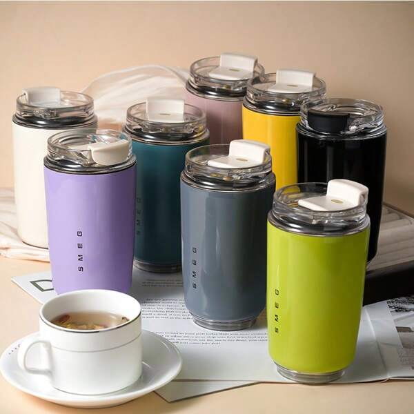 Taza aislada SMEG, taza de café blanco cremoso, botella de agua aislada, botella térmica de acero inoxidable para viajes, para el regreso a la escuela