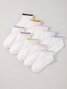 10 Pasang Kaos Kaki Pendek Anak-Anak Motif Garis-garis Warna Permen, Kasual untuk Pemakaian Sehari-hari, Kaos Kaki Putih Unisex - MultiWarna - View 2