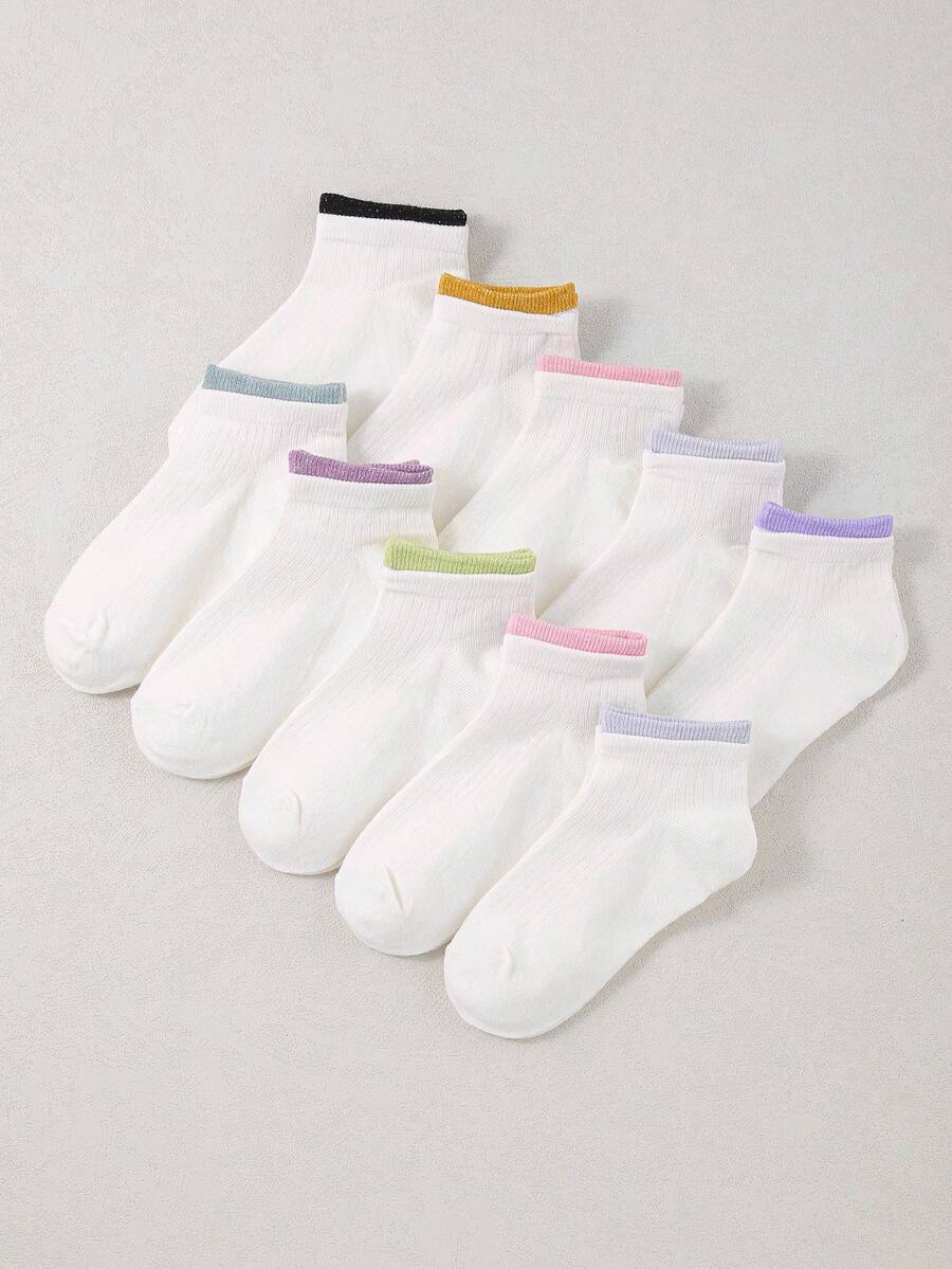 10 Pasang Kaos Kaki Pendek Anak-Anak Motif Garis-garis Warna Permen, Kasual untuk Pemakaian Sehari-hari, Kaos Kaki Putih Unisex