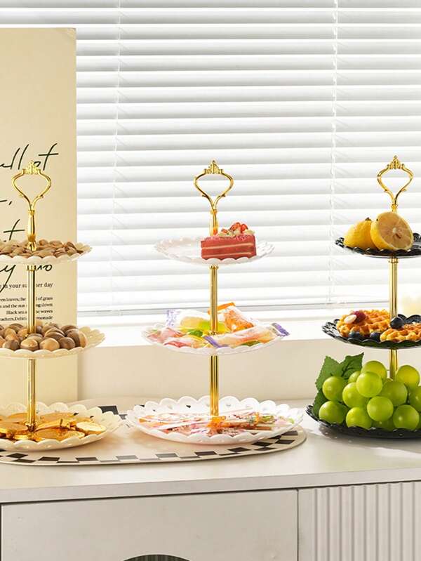 3pcs Gold/Silver 3-Tier Cake Stand, Plastic Fruit Plate, Dessert Display Rack, Multi-Layer Platter Set