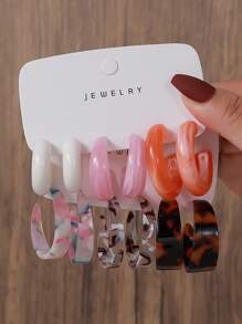 6 pièces/12 pièces/18 pièces/36 pièces Ensemble de boucles d'oreilles géométriques vintage en forme de C et rondes en résine acrylique, convient pour les femmes au quotidien/plage d'été/fête sur un bateau, cadeau