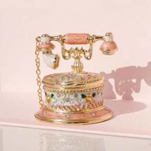 1pc Vintage Telephone Enamel Jewelry Box, Home Decor Accessory, Ring Box, Jewelry Organizer, Retro Craft, Luxury Elegant Jewelry Box, Delicate Decoration, Suitable For Jewels, Rings, Earrings, Bracelets, Daily Storage And Organization, Also As A Small Gift For Friends For Women Storage Organizer Travel Essentials Back To School Dormitory Storage