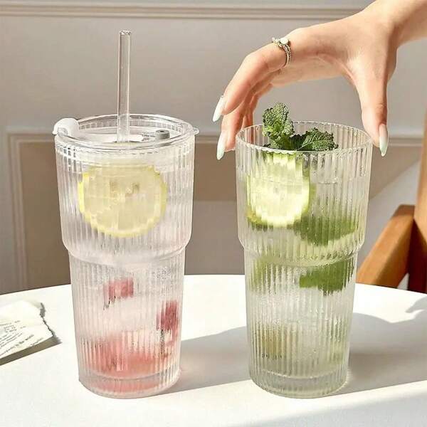 1 Set / 2 Set / 4 Set, 600ml Elegant Glass Cup With Leak-Proof Lid And Straw - Durable Travel Cup Suitable For Camping, Beach, Picnic - Essential Gift For Valentine's Day, Mother's Day, Christmas, New Year, Picnic | Elegant Glass Cup | Portable Drinkware, Holiday Insulated Glass Cup