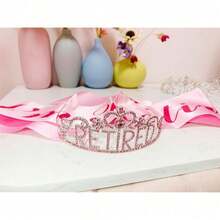 New  Retirement Party Drations Retired Tiara/Crown, Retired Sash For Women Retirement Gifts, Retirement Party Pli, Gifts, Favors (Pink) - 粉色 - 查看 4