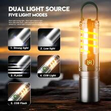 1pc Multi-Functional Bright Portable Flashlight | Dual Light Source + 5 Lighting Modes | Tail Hook Design + Detachable Lamp Cover | TYPE-C Charging + Extra-Long Runtime | Essential For Outdoor Adventure, Camping, Hiking, Night Fishing, Night Cycling