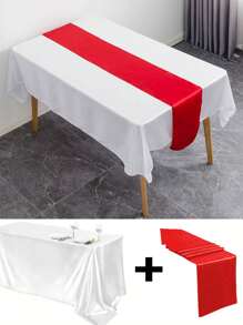 1 Set Rectangular Satin Tablecloth + 1 Set Table Runner, 57.08"X102.3", White/Black/Rose Gold, Satin Tablecloth/Chair Sash/Chair Back Decoration, Suitable For Home, Indoor, Outdoor, Picnic And Camping, Suitable For Decorating All Holidays And Formal Occasions, Applicable To Wedding/Hotel/Restaurant Party/Birthday Party/Easter/Wedding Season