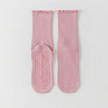 1 Pair Of Yoga Socks For Women, Mid Tube Women's Socks, Anti Slip Sports, Solid Color Rolled Edge Sports Socks, Lace Elastic Socks