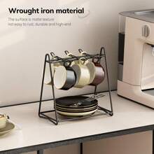 Soporte para tazas de té, estante de metal negro para tazas de café y té, organizador para tazas de café, cucharas y platillos, ideal para temporada de graduación y regreso a clases