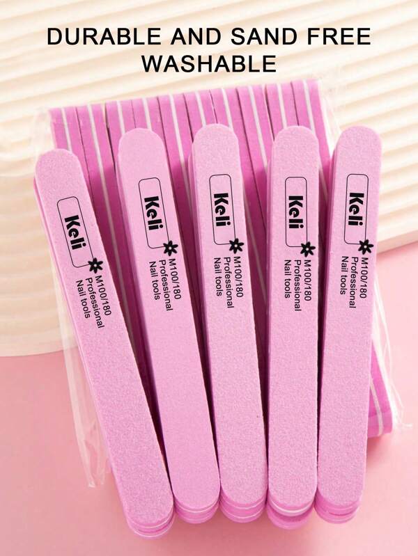 5/10pcs Oblong Shape Nail File Manicure Set 0.47 Inch Thick Nail Files For Gel Nails Sponge Washable Double Sided 100/180 Sanding Buffing File