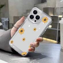 Scattered Sunflowers White Background Simple Design Clear IPhone Case For IPhone Models[X/11/12/13/14/15/16 Pro Max]- Slim Fit TPU Shockproof Cover, Anti-Slip Scratch-Resistant, Stylish Protective Phone Case For Men Women (Business/Casual Gift) - Clear - View 2