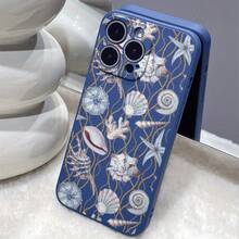 Funda de teléfono con diseño de patrón estilizado con elemento de concha marina, con protección para la lente, a prueba de golpes, resistente a caídas y duradera, adecuada para las series iPhone16 15 14 13 12 11 X XS Pro Plus Max, la mejor opción para tu propio uso o como regalo. - Negro - Ver 2