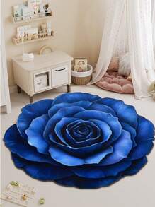 1pc Blue Rose Floral Element Area Rug, 3D Visual Enlargement, Machine Washable & Dirt-Resistant; Living Room Rug, Bedroom Rug, Entryway Rug, Kitchen Rug, Bathroom Rug, Gaming Room Rug, Study Room Rug, Home Decor