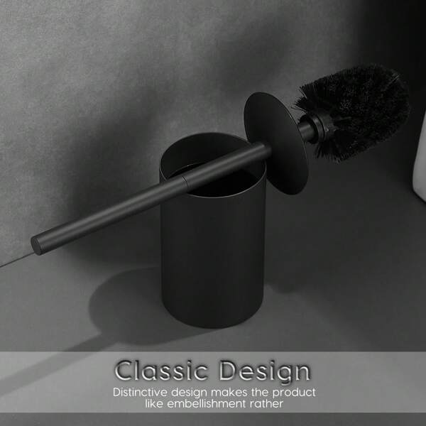 1 pièce Brosse de toilette en acier inoxydable avec long manche et support - conception anti-fuite, sur pied, facile à nettoyer - noir, porte-brosse de toilette avec seau intérieur, accessoires de salle de bain étanches, organisateur de salle de bain, rentrée des classes