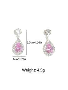2pcs Sparkling CZ Diamond Dangle Earrings, Bridal Wedding Dress Accessories, Party/Evening Earrings - Pink - View 4