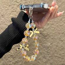 Pulsera de mujer con cuentas de cristal dorado y lazo, correa para teléfono anti-pérdida, regalo de Año Nuevo