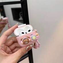 1 件可爱卡通音乐熊粉色软防震保护壳 + 吉他星钥匙扣 / 1 件米色可爱熊星防震耳机壳 + 星铃吊坠蓝牙耳机壳 兼容 Apple 1st/2nd/3rd/Pro/Pro 2nd 代，创意设计