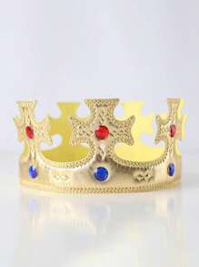 2pcs/1pc Adult Gold Crown, Rhinestone Prince Costume, Headpiece, Cake Topper, Birthday Party Crown, Gift For Mom On Valentine's Day Or Mother's Day, Holiday Party Dress Up Accessories