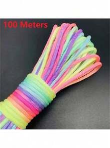 10/100m/Pieza Cordón multicolor arcoíris de 7 hebras que brilla en la oscuridad de 4mm, adecuado para uso múltiple al aire libre, emergencia de supervivencia, cuerda de paracaídas, trenzado de pulseras, camping, picnic, tendedero, correa para mascotas, duradero hilo DIY