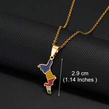 1 pièce Collier pendentif en acier inoxydable avec carte des îles de Mahé et Praslin, drapeau et coco, pour femmes - Multicolore - Voir 7