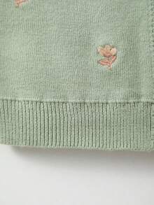 Baby Girls Crew Neck Floral Embroidered Knitted Cardigan - Cadet Blue - View 5