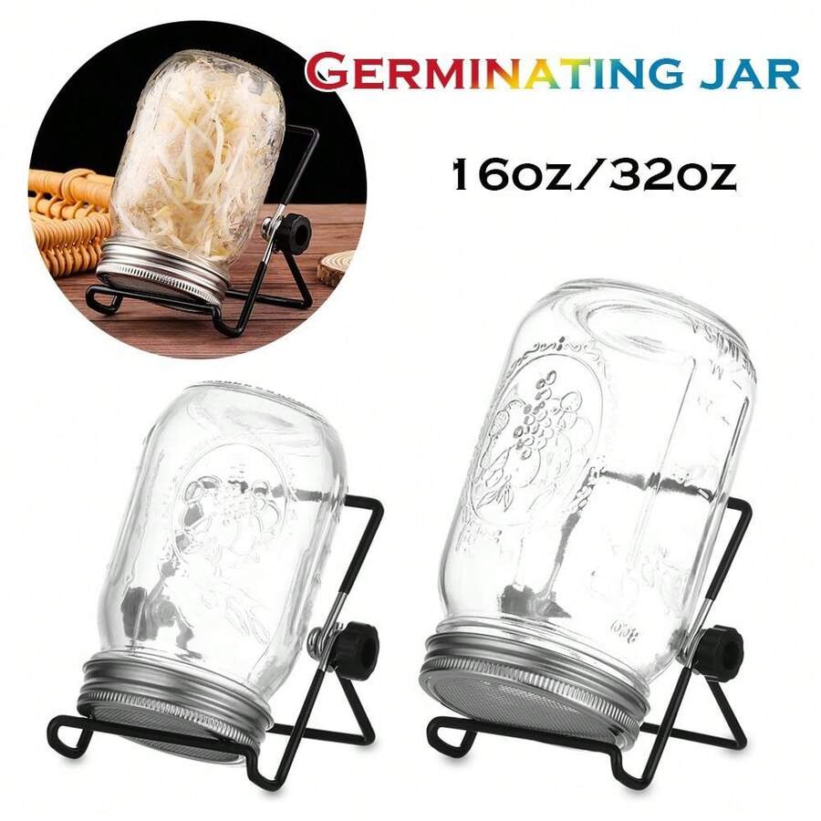 1pc 16/32oz Sprouting Jars With Screen Lids Sprouts Growing Kit Wide Mouth Mason Jar Seed Germination Kit Indoor Sprouter Set - Clear - View 1