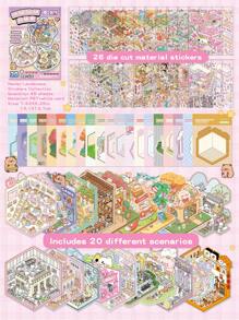 47 Stücke dekorative DIY Haus Aufkleber, Landschafts Aufkleber, Szenen Aufkleber (26 Materialbögen + 20 Grundkarten + Metall Pinzette), 3D Miniatur Haus Diorama Aufkleber, Landschafts Aufkleber, Handbuch Aufkleber, kleine Haus Szene Sortier Aufkleber, wiederverwendbar, verschiedene Größen erhältlich